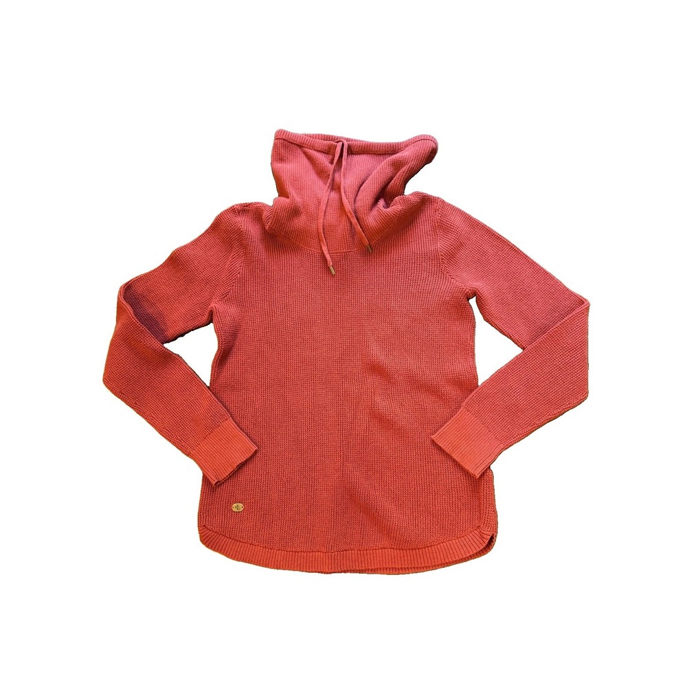 Lauren Ralph Lauren Sweater Womens Petite Small Red Hooded Cowl Neck Cotton Knit
